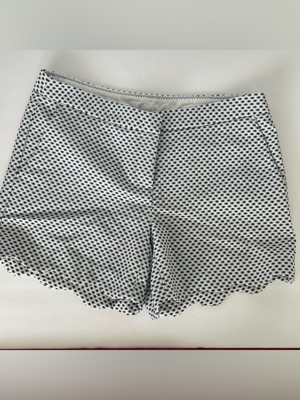 Cynthia Rowley White Shorts with Navy Dot Trim scalloped hem